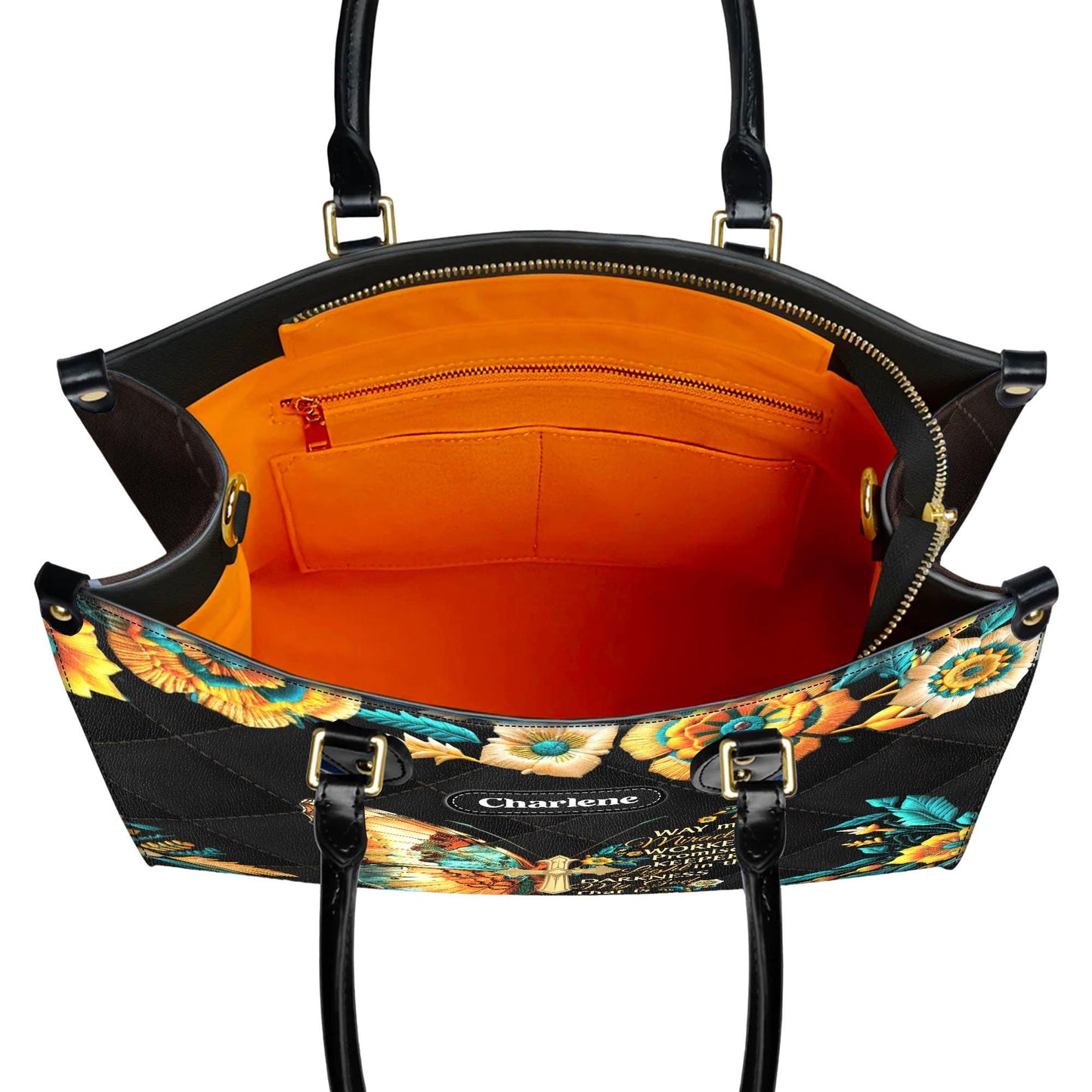 Way Maker Miracle Worker Tote, Personalized Christian Bag with Name, Faux Leather Butterfly Cross Purse, Religious Gift for Her