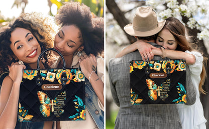 Way Maker Miracle Worker Tote, Personalized Christian Bag with Name, Faux Leather Butterfly Cross Purse, Religious Gift for Her