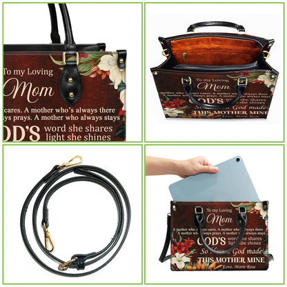 Personalized Leather Handbag Custom Name, Christian Gift, Gifts for Women, To My Loving Mom Bag, God’s Word and Floral Design