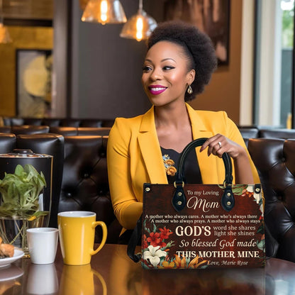 Personalized Leather Handbag Custom Name, Christian Gift, Gifts for Women, To My Loving Mom Bag, God’s Word and Floral Design