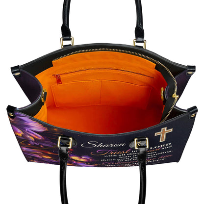 Personalized Leather Handbag Custom Name, Christian Gift, Gifts for Women, Trust in the Lord Bag, Floral Cross & Butterfly Design