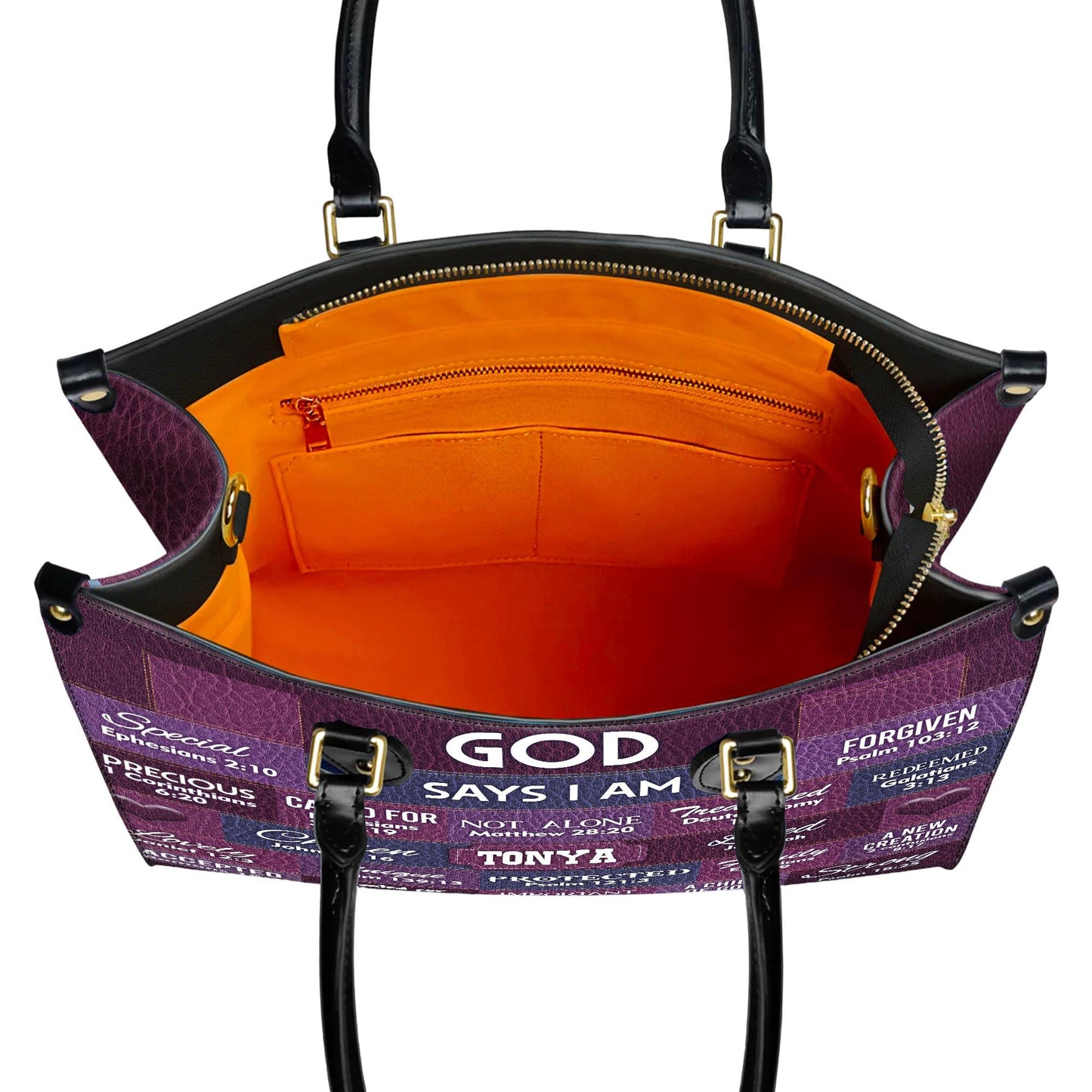 Personalized Leather Handbag Custom Name, Christian Gift, Gifts for Women, God Says I Am Inspirational Bag, Bible Verses Design