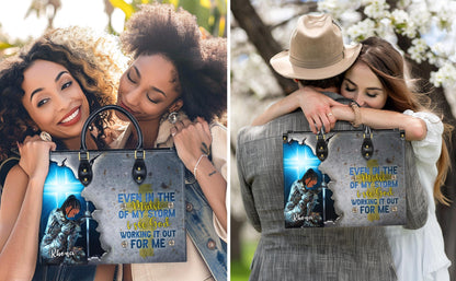 Spiritual Warrior Tote Bag, Personalized Christian Gift for Black Woman, Knight of Faith Purse, Even In The Storm Custom Name Handbag