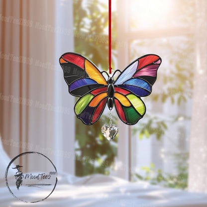 Butterfly Window Hanging with Crystal, Vibrant Acrylic Butterfly Decor, Light Reflecting Home Accent, Gift for Her, Butterfly Window Art