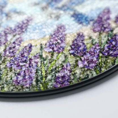 Blue Jays Flying Over Lavender Field Round Stained Glass Suncatcher Gift for Bird Lover