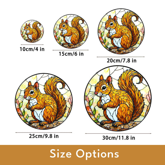 Golden squirrel forest animal round suncatcher woodland window art gift for nature lover