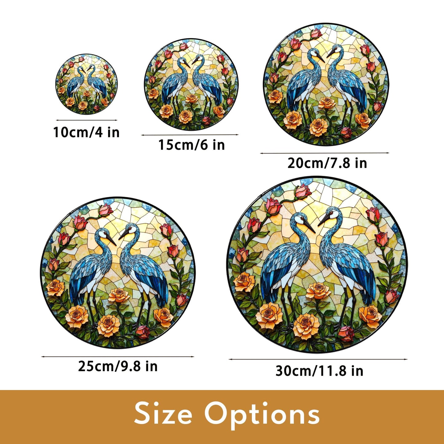 blue heron floral round stained glass window hanging suncatcher bird lover gift