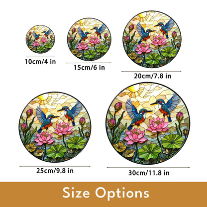 Kingfisher Lotus Pond Suncatcher Stained Glass Window Hanging Gift for Bird Lovers