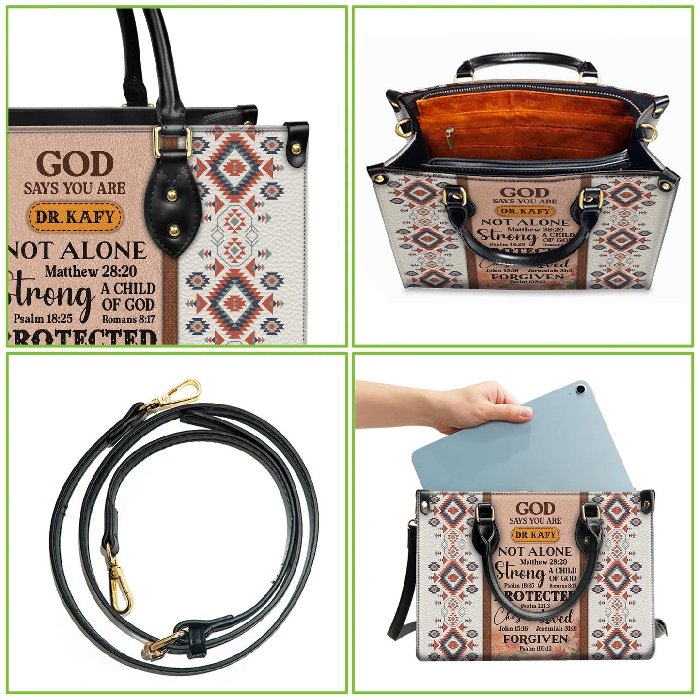 Personalized Leather Handbag Custom Name, Christian Gift, Gifts for Women, God Says You Are Bag, Tribal & Inspirational Design