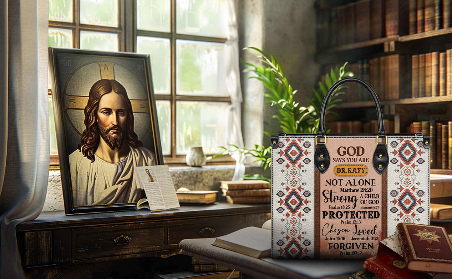 Personalized Leather Handbag Custom Name, Christian Gift, Gifts for Women, God Says You Are Bag, Tribal & Inspirational Design