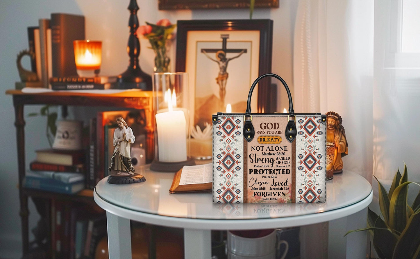 Personalized Leather Handbag Custom Name, Christian Gift, Gifts for Women, God Says You Are Bag, Tribal & Inspirational Design