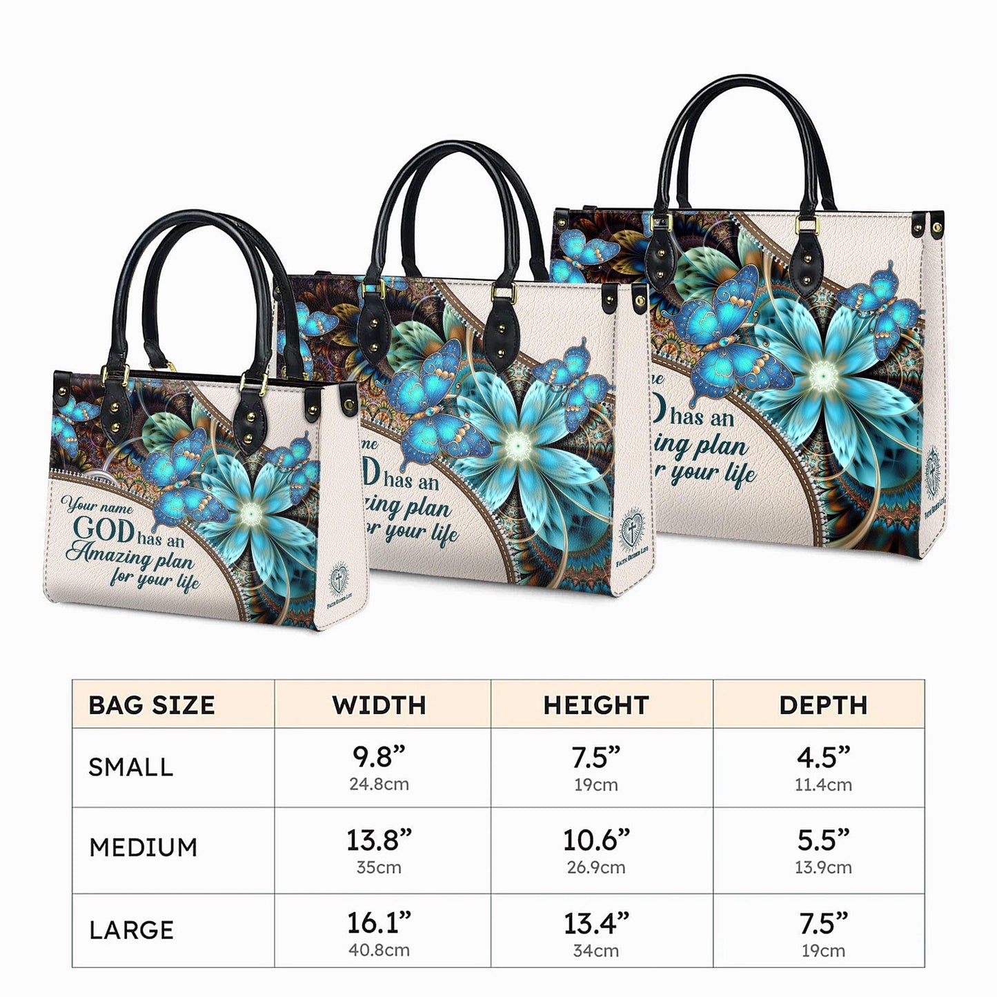 Personalized Leather Handbag Custom Name, Christian Gift, Gifts for Women, Amazing Plan for Your Life Bag, Butterfly & Flower Design