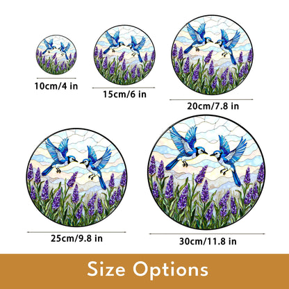 Blue birds with lavender stained glass suncatcher round window decor gift for mom