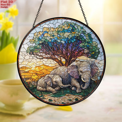 Elephant Stained Glass Suncatcher, Mother and Baby Elephant Art, Nature Inspired Home Decor,Wildlife Accent,Gift for Women,Mother's day gift