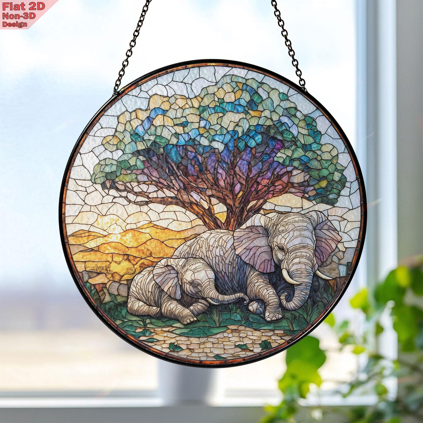 Elephant Stained Glass Suncatcher, Mother and Baby Elephant Art, Nature Inspired Home Decor,Wildlife Accent,Gift for Women,Mother's day gift