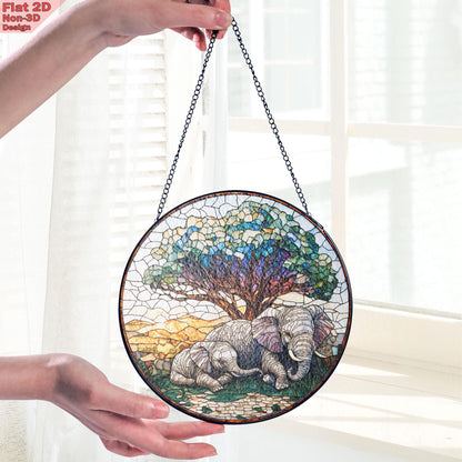 Elephant Stained Glass Suncatcher, Mother and Baby Elephant Art, Nature Inspired Home Decor,Wildlife Accent,Gift for Women,Mother's day gift