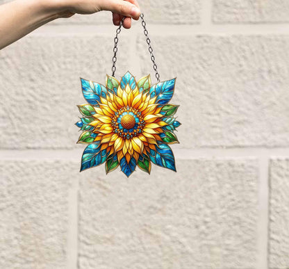 Yellow flowers Window Hanging, Sunflower Acrylic Window Hanging Art Decoration, Monstera plant Ornament, Gift for her, Mother's day