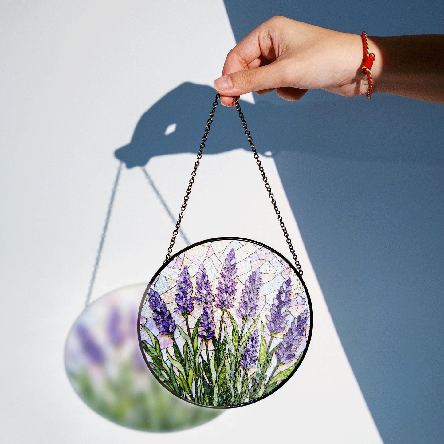 Lavender field bloom round stained glass suncatcher floral window decor gift for garden lover