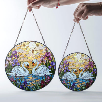 Romantic swan couple stained glass window decor love themed suncatcher gift for couples