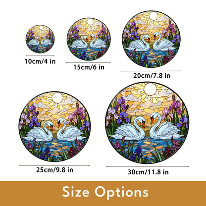 Romantic swan couple stained glass window decor love themed suncatcher gift for couples