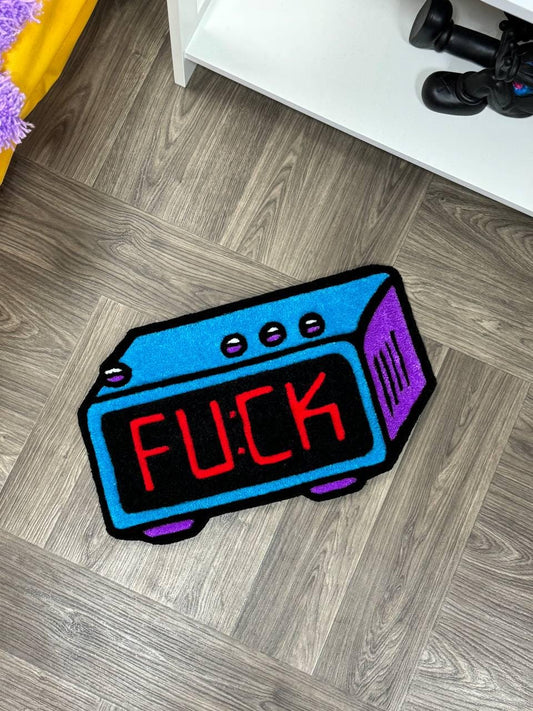 Funny Tufted Rug Alarm Clock – Handmade Swear Word Rug – Retro Funky Wall Decor – Cool Gift for Him Her – Colorful Custom Rug Fuck rugs cute
