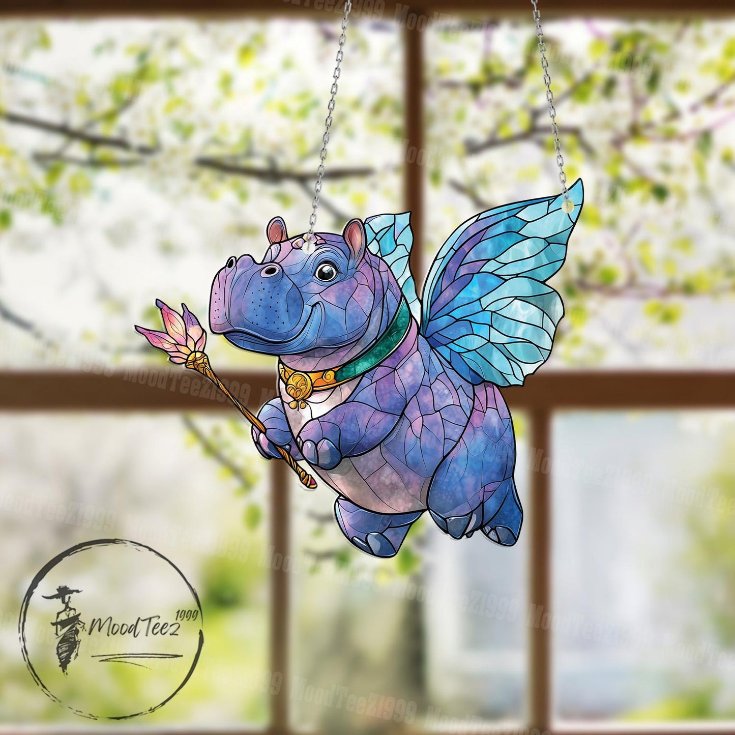 Cute Hippo Fairy Window Hanging Decoration with Magical Wings and Wand to Add Whimsy and Charm to Your Home or Nursery Decor