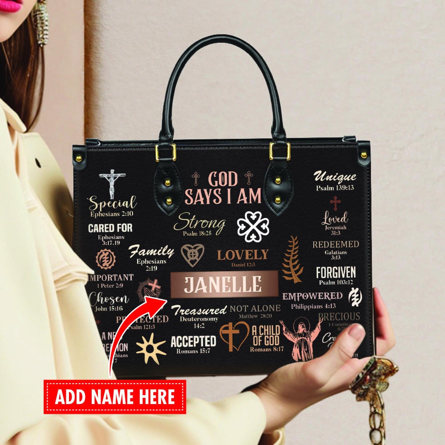 God Says I Am Handbag, Personalized Christian Affirmations Tote, Custom Name Bible Verse Purse, Identity In Christ Gift for Women