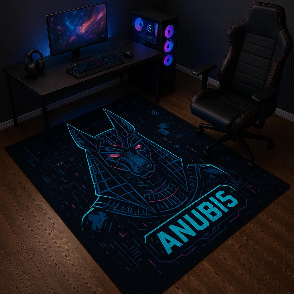 Cyberpunk Mythology Rug Collection – Anubis, Samurai, Bastet, Serpent & Eye Rugs for Gamers