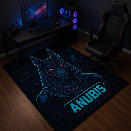 Cyberpunk Mythology Rug Collection – Anubis, Samurai, Bastet, Serpent & Eye Rugs for Gamers