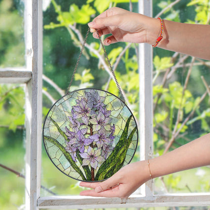 Purple hyacinth floral glass panel spring sunlight suncatcher unique decor gift for mom
