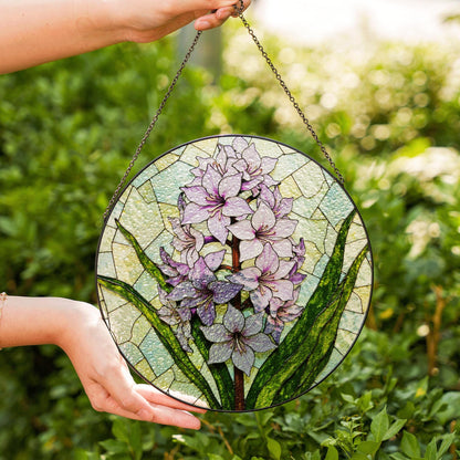 Purple hyacinth floral glass panel spring sunlight suncatcher unique decor gift for mom