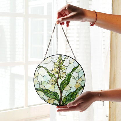 Stained glass lemongrass botanical panel garden suncatcher for plant lover gift