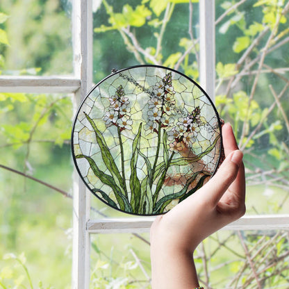 Wildflower stained glass garden art suncatcher round floral panel gift for plant lover