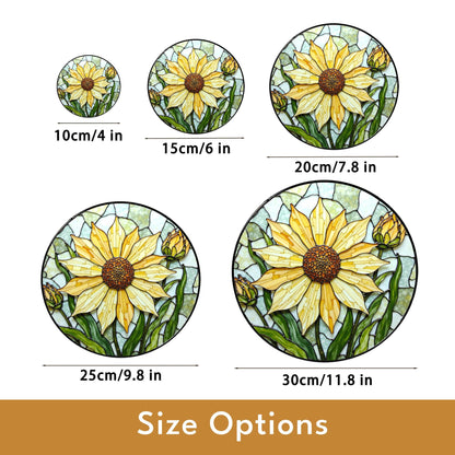 Yellow sunflower stained glass suncatcher with buds hanging window decor gift for garden lovers
