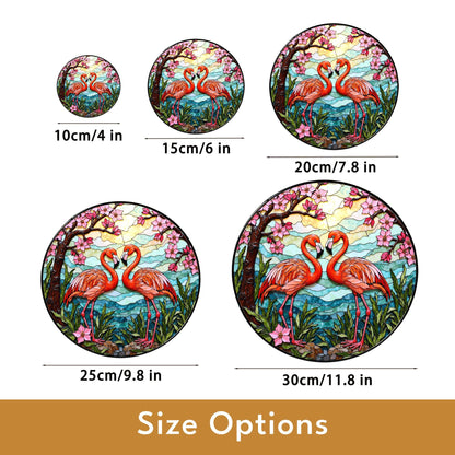 flamingo couple with cherry blossoms stained glass suncatcher gift for nature lover friend