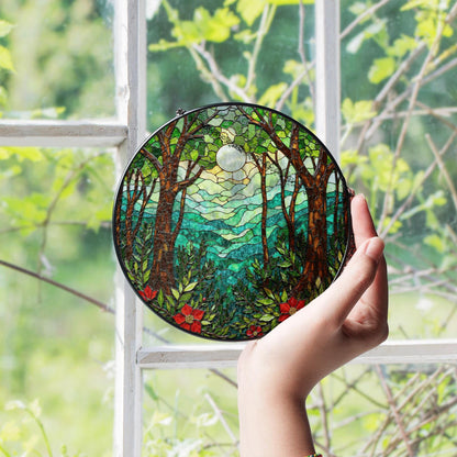 Forest Sun Mountain Scene Suncatcher Window Gift for Mom