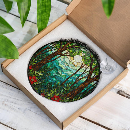Forest Sun Mountain Scene Suncatcher Window Gift for Mom