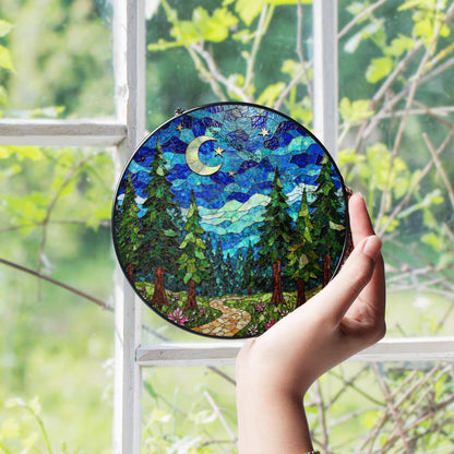 Crescent Moon Forest Night Suncatcher Window Decor Gift for Nature Lover