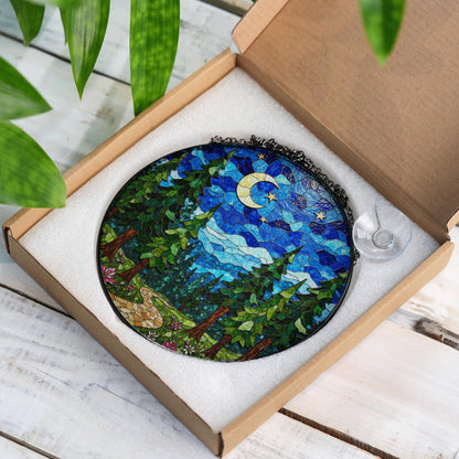 Crescent Moon Forest Night Suncatcher Window Decor Gift for Nature Lover