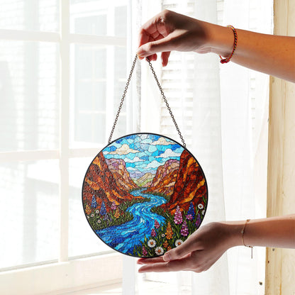Canyon river wildflower valley suncatcher stained glass window gift for outdoor lovers