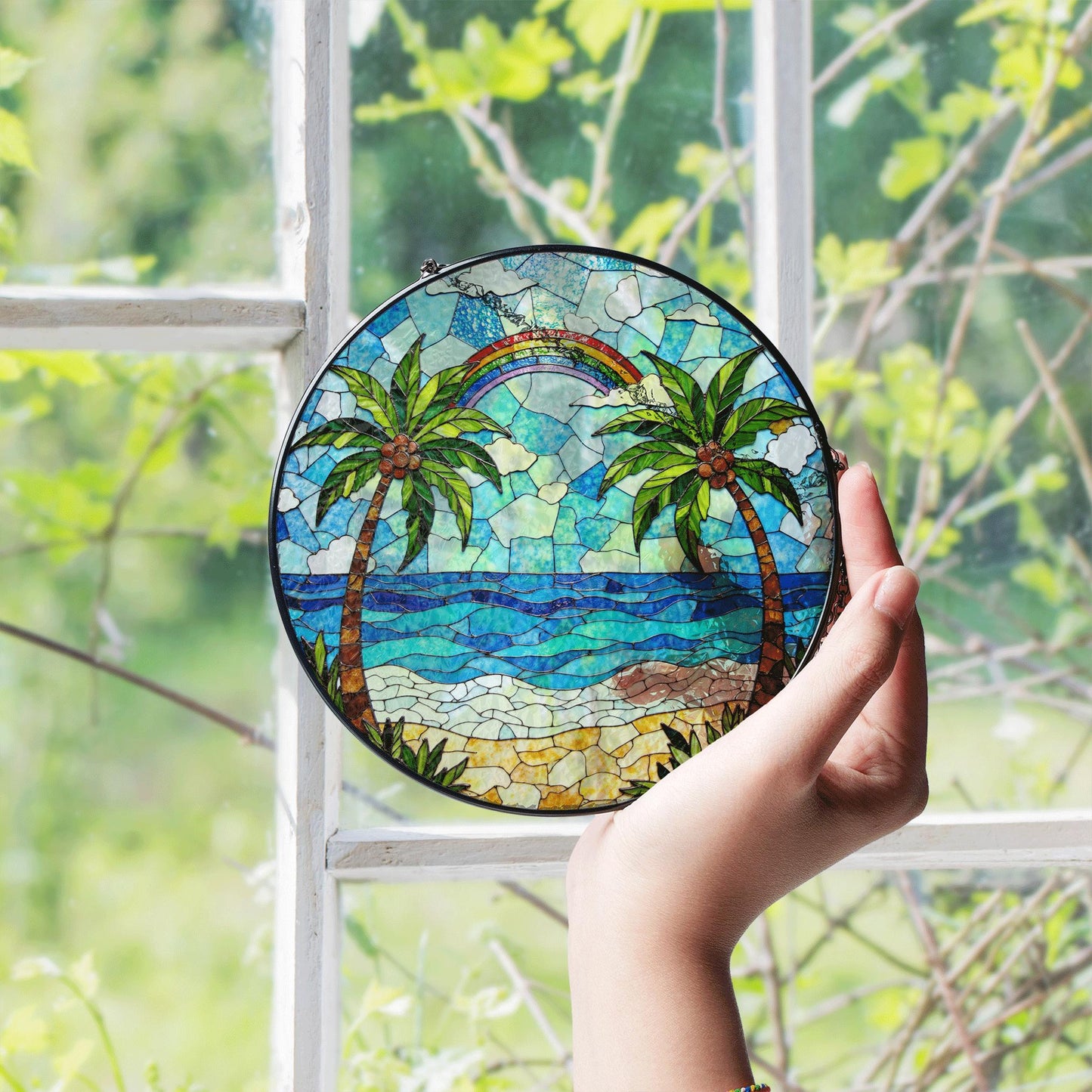 Tropical Palm Beach Scene Suncatcher Gift for Beach Lovers