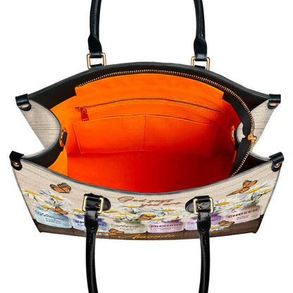 Personalized Leather Handbag Custom Name, Christian Gift, Gifts for Women, God Says You Are Bag, Colored Jars & Butterfly Design