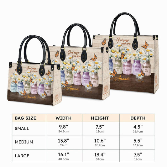 Personalized Leather Handbag Custom Name, Christian Gift, Gifts for Women, God Says You Are Bag, Colored Jars & Butterfly Design