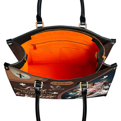 Personalized Christian Tote Bag, Custom Name Scripture Handbag, Exodus 14:14 Faux Leather Satchel, Religious Gift for Mom, Faith Bag