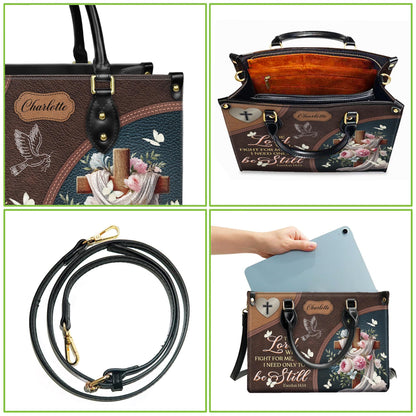 Personalized Christian Tote Bag, Custom Name Scripture Handbag, Exodus 14:14 Faux Leather Satchel, Religious Gift for Mom, Faith Bag