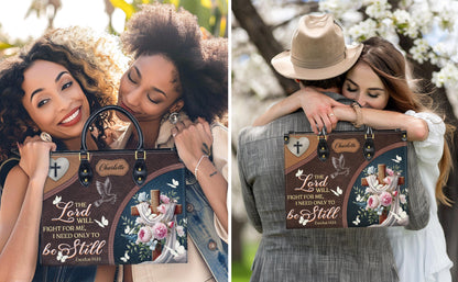 Personalized Christian Tote Bag, Custom Name Scripture Handbag, Exodus 14:14 Faux Leather Satchel, Religious Gift for Mom, Faith Bag