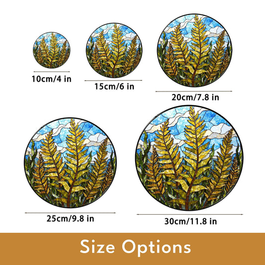 Forest Fern Leaves Stained Glass Suncatcher Round Window Hanging Nature Inspired Gift for Plant Lover