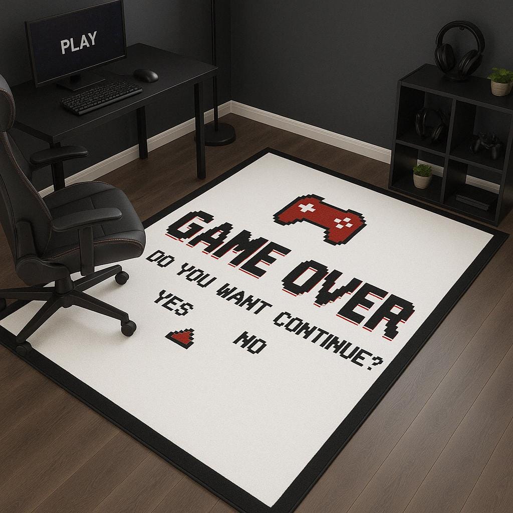 Retro Gaming Area Rug | Pixel Art Gamer Decor | Game Room Rug | Non-Slip Gaming Mat