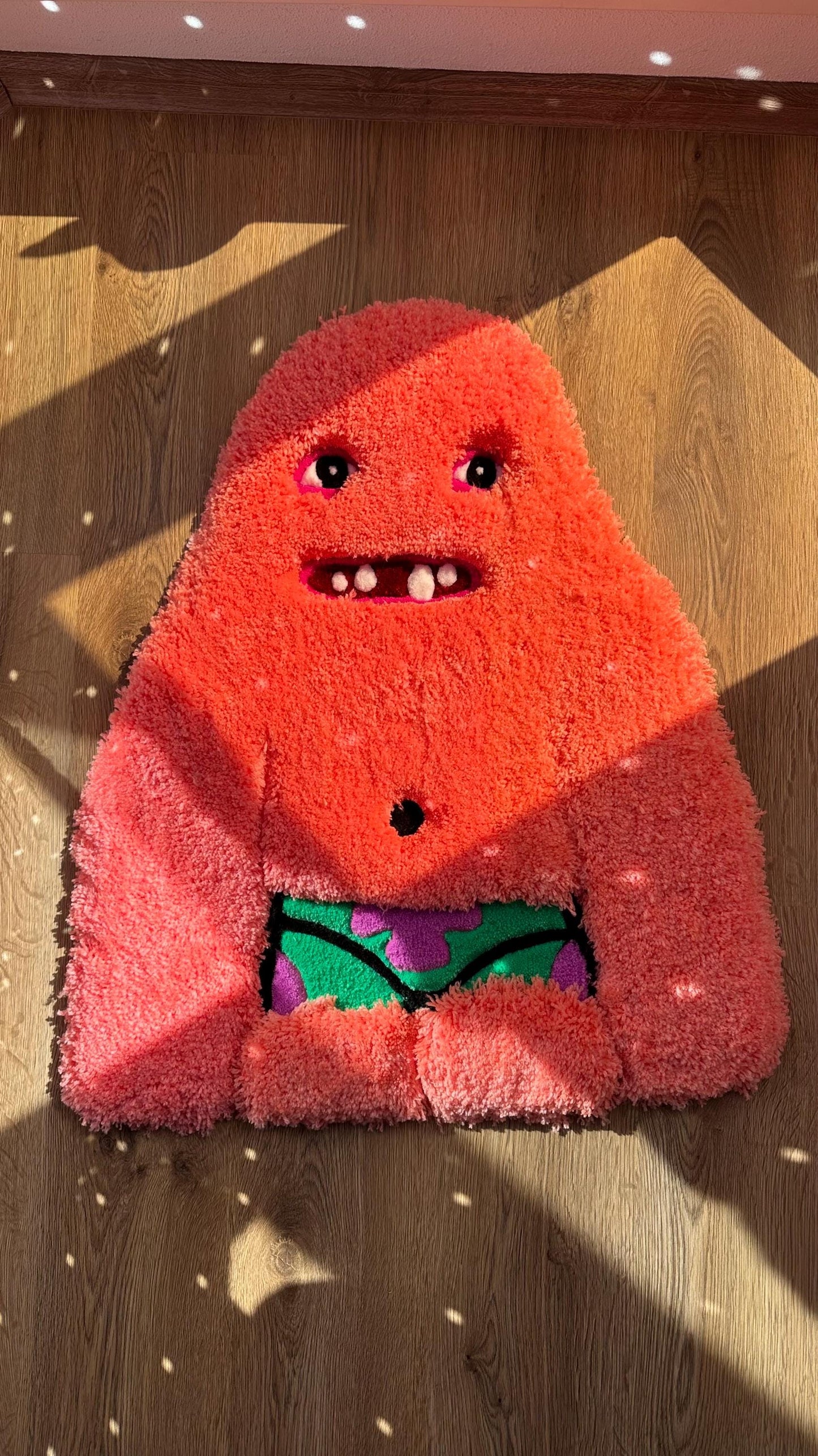 Handmade tufted 3D rug – Orange Puffy Monster design, perfect for home decor