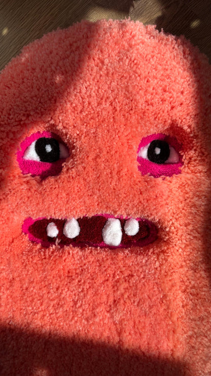 Handmade tufted 3D rug – Orange Puffy Monster design, perfect for home decor